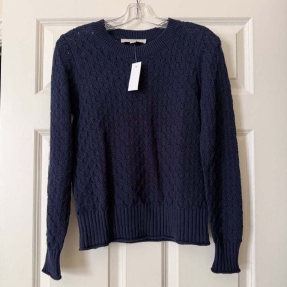 NWT LOFT Navy Blue Lightweight Crewneck Sweater Women Size Small